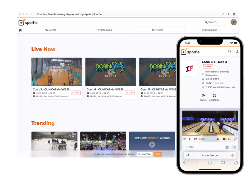Screenshot of the new Sporfie.com web app on desktop and mobile